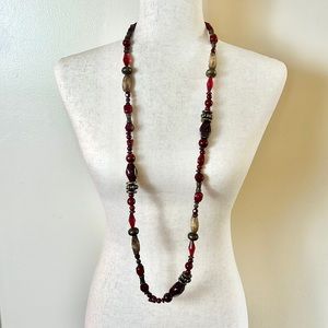 Bronze and red wine long beaded necklace